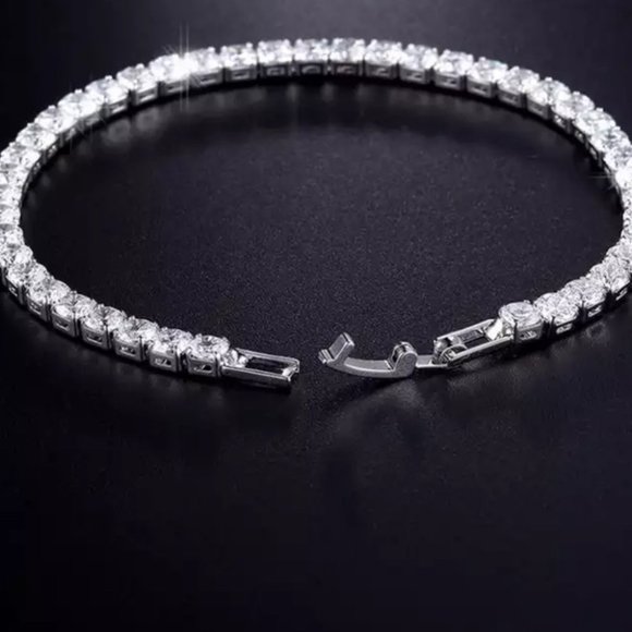Diamond tennis bracelet snap clasp white clear silver cubic zirconia sparkly y2k - Picture 6 of 6